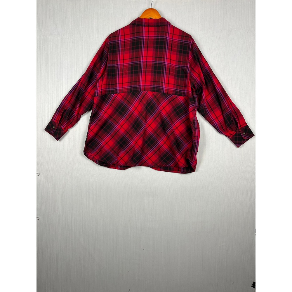 J. Jill Flannel Button Down Women XL Red Plaid‎ Cotton Tencel Modal Long Sleeve